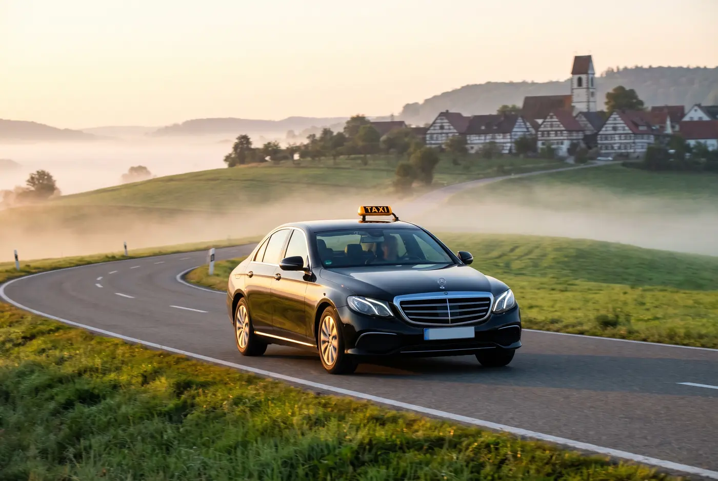 Krankenfahrt von Ulm nach Tübingen – Mercedes-Taxi von Taxi Akbulut auf der Fahrt durch die Region