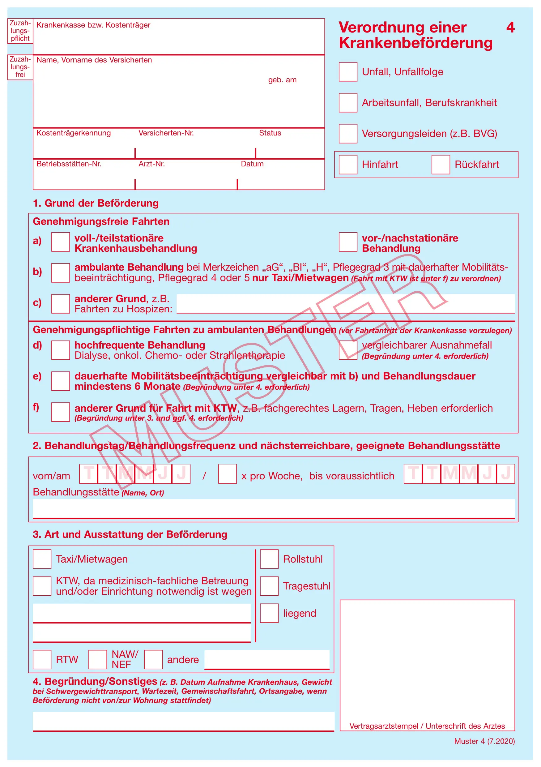 Verordnung einer Krankenbeförderung Muster 4